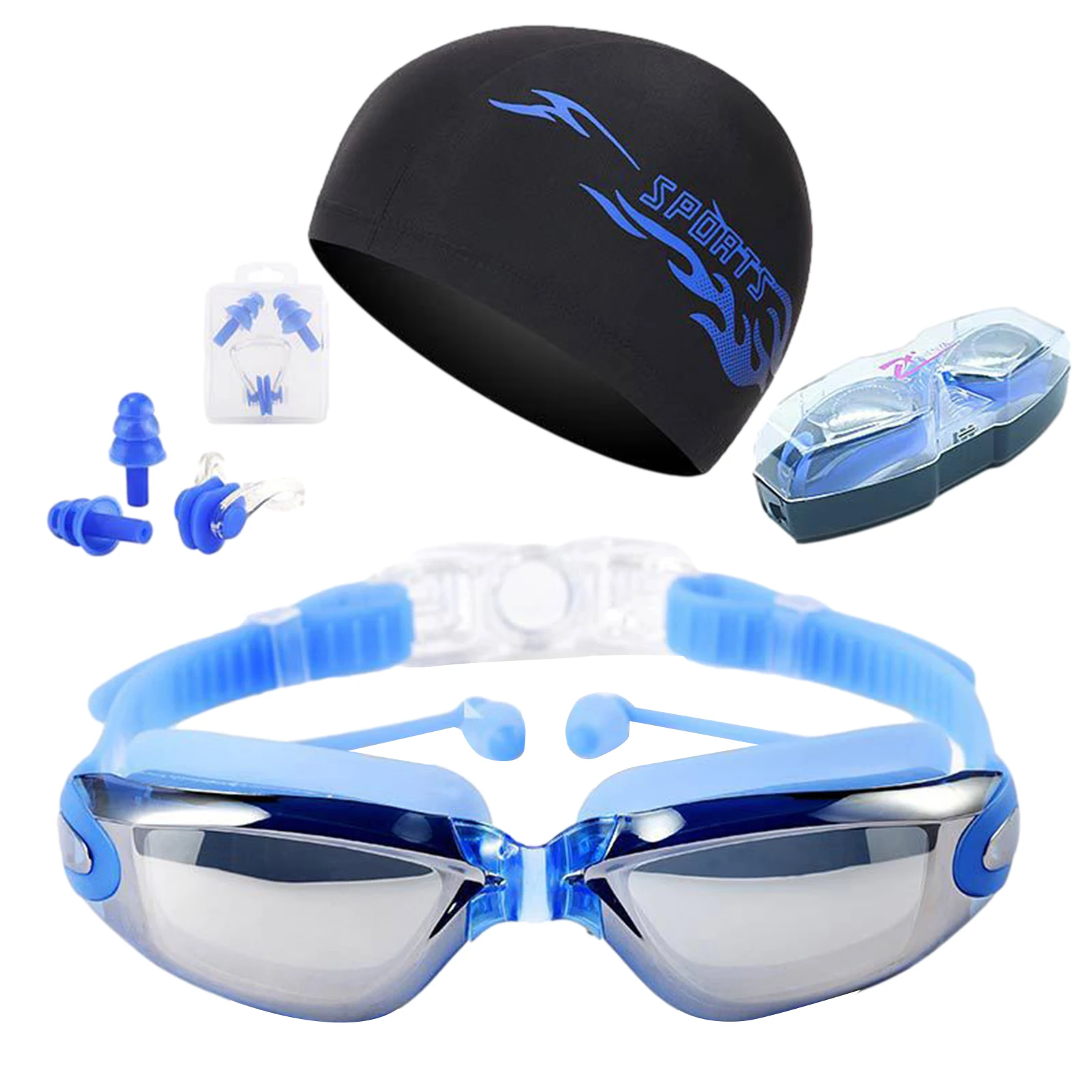 Swimming Goggles Set Waterproof Water Anti-fog Glasses With Earplug Nose Clip Swimming Cap Goggles Box For Swim Accessories