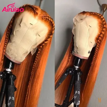 

Ginger Orange 13*6 Deep Part Lace Front Wig Glueless Colored Long Straight Human Hair Wig Preplucked Remy 130% Brazilian Closure