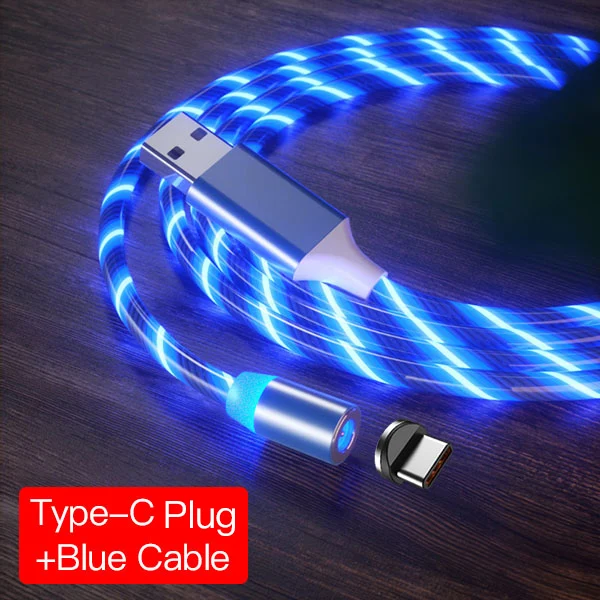 ACCEZZ Магнитный светодиодный USB кабель для быстрой зарядки для IPhone 7 X Ipad микро зарядка USB C магнитное зарядное устройство Mirco для samsung телефонный шнур - Цвет: Blue x1  Type C x1