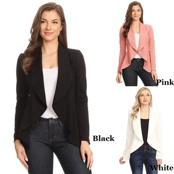 

2019 Slim Blazers Women Ruffled Collar Autumn Work Office Lady Suit Solid Color Slim Open Stitch Blazer feminino chaqueta mujer*