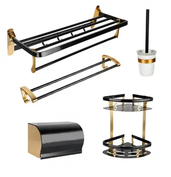 

Tissue Rack 6pcs Bathroom Organizers Set Space Aluminum Bathroom Towel Shelves Racks Toilet Brush Hotel Roll Paper Holder