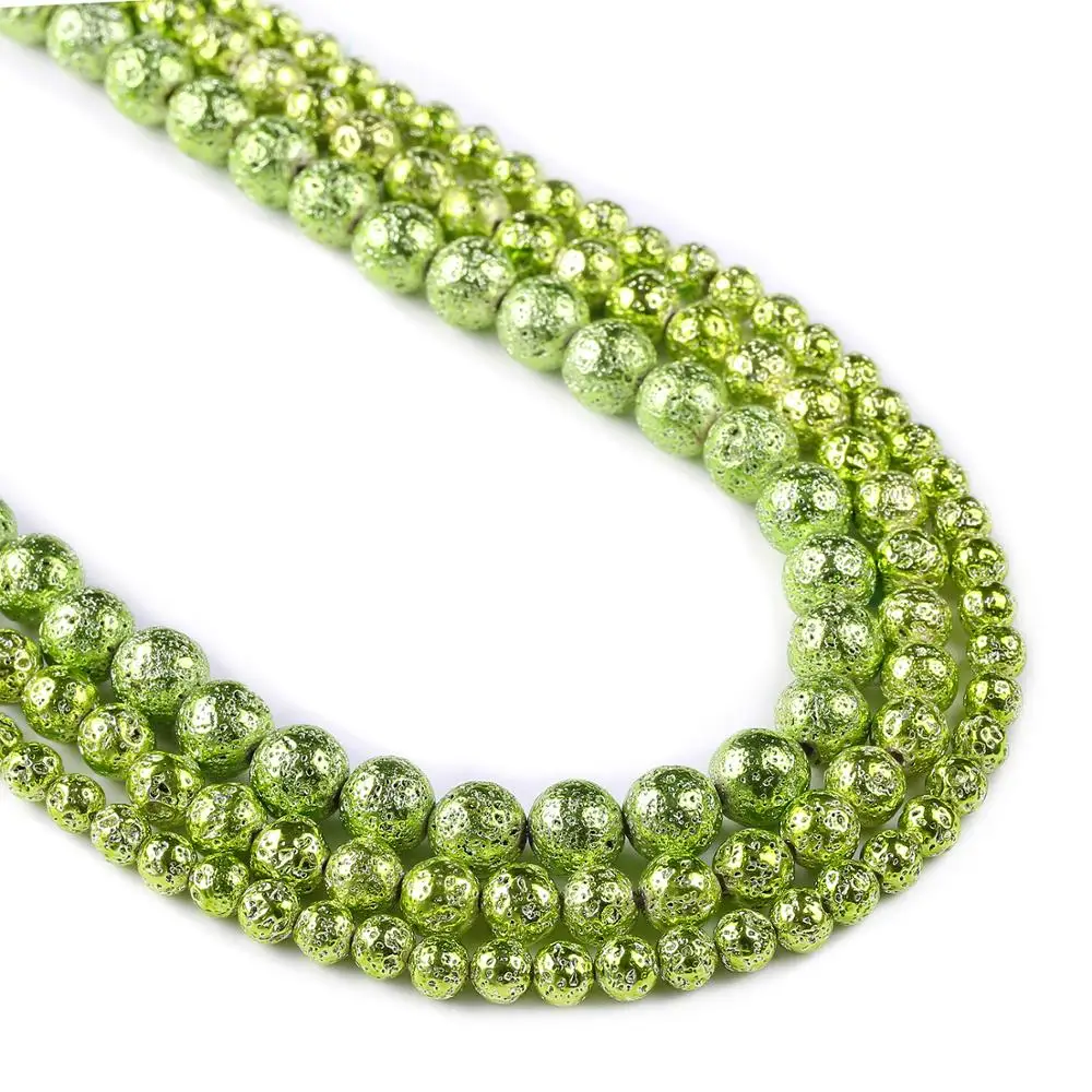 Perle Di Lava, Verde Placcatura Vulcanica Beads Rock, Rotondi Branelli Della Pietra Preziosa, Elettrolitico, Dimensioni 6Mm, 8 Millimetri 10 Millimetr