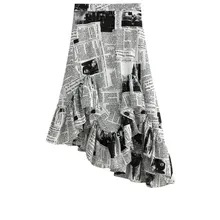 Шикарные Женские газетные юбки, топ на бедрах, женские юбки, женские юбки с буквенным принтом и оборками