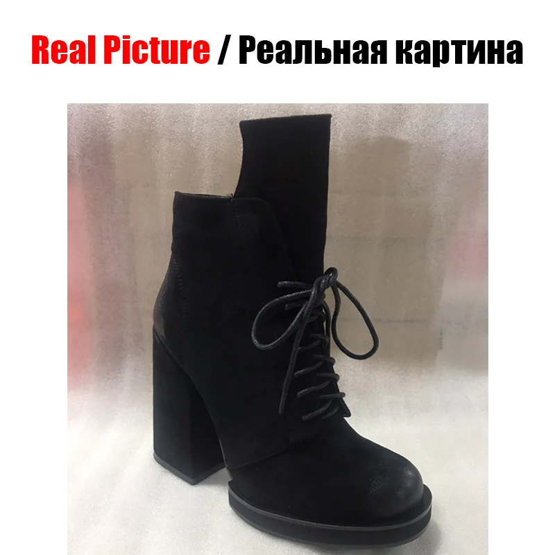 SARAIRIS/брендовые ботинки на молнии с перекрестной шнуровкой; Офисная Женская обувь на не сужающемся книзу высоком массивном каблуке; женские модные черные ботильоны; женская обувь;