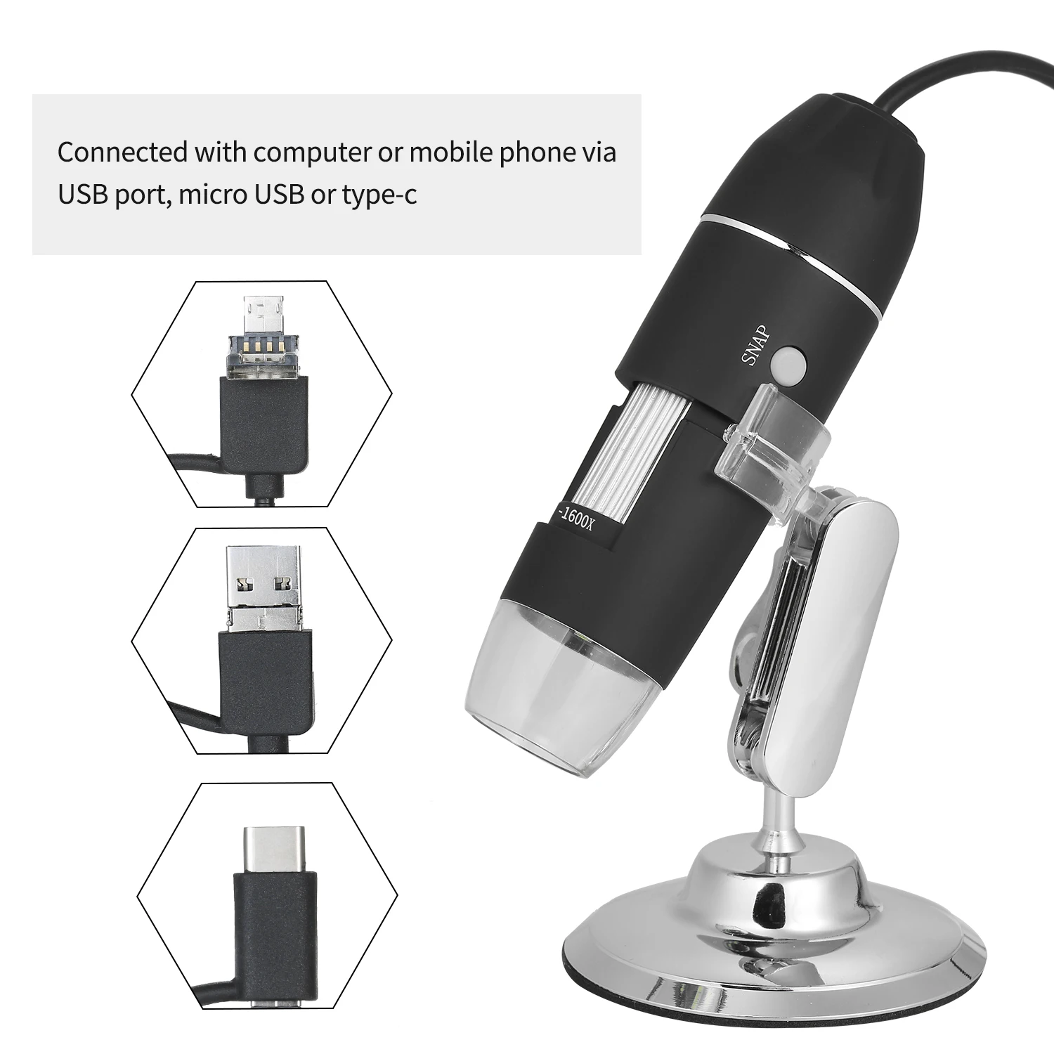 USB цифровой зум микроскоп Лупа с функцией OTG 8-светодиодный светильник увеличительное стекло 1600X увеличение микроскоп с подставкой