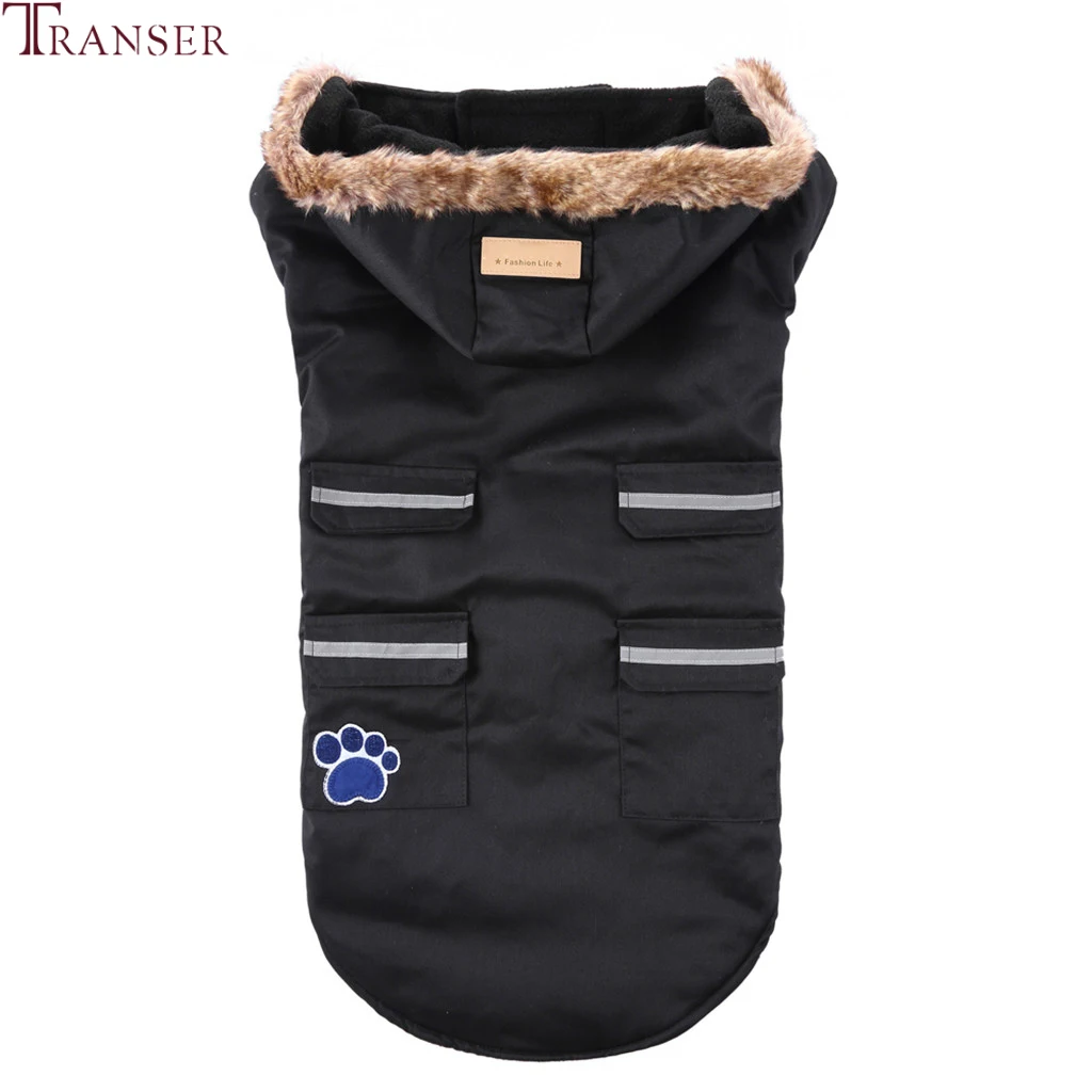 Transer Golden Retriver, Большие куртки для собак, искусственный мех, верхняя одежда с капюшоном, зимняя теплая одежда для собак, одежда для маленьких, средних и больших собак 9822 - Цвет: Black