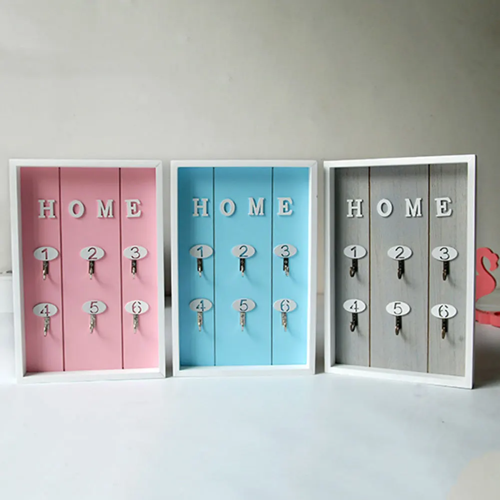 

Wall Storage Hanger with 6 Hooks Key Holder Home Room Bathroom Kitchen Tools Wall Mounted Wooden Shelf Wall Decorative Hook