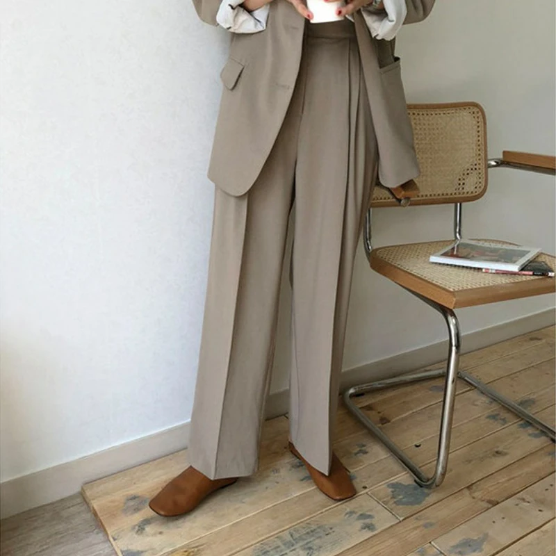 GALCAUR корейский Комплект из трех предметов для женщин воротник с лацканами рубашки с длинными рукавами брюки с высокой талией женские костюмы осень мода