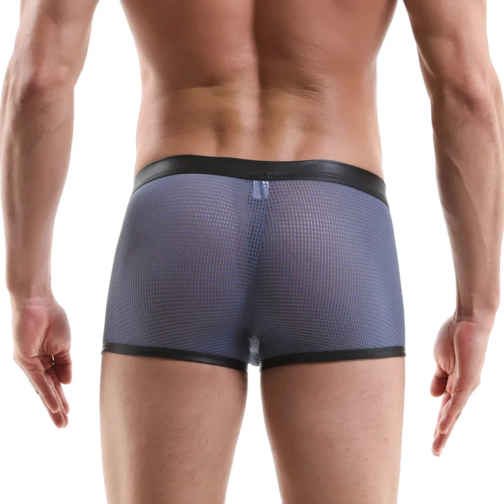Men Mesh Hollow Bulge Pouch Boxer Ventilation Knicker Breathable Underwear Mid-Waist Pants An Comfortable Underpants#Y1