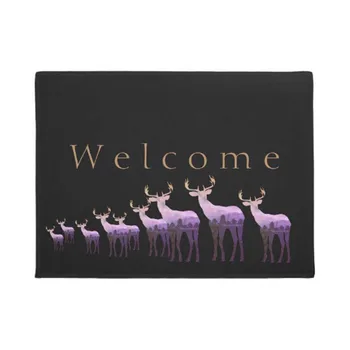 

Personality Purple Deer Elk Welcome Doormat Inside Soft Indoor Non Slip Floor Rug for Kitchen Bathroom Rug Washable Absorbent C