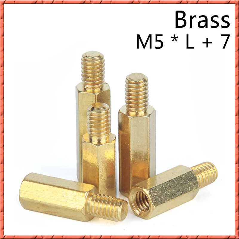 50 шт./лот M5 * L + 7 латунный винт с одной головкой Шестигранная стойка шасси медная