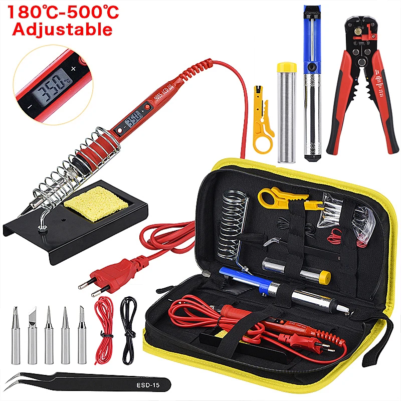 

QHTITEC Multifunction wire stripper Crimper Cable Cutter Automatic Crimping Pliers tool LCD 80W soldering iron hand tool