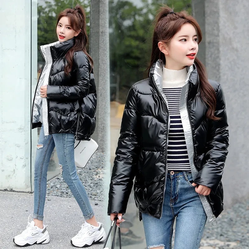 2022 New Winter Jacket Parkas Women Glossy Down Cotton Jacket Hooded Parka Warm Female Cotton Padded Jacket Casual Outwear
