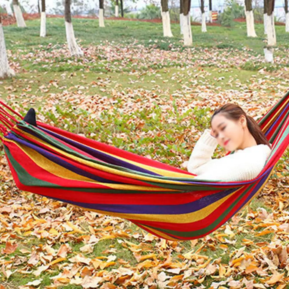 

Double Hammock 450 Lbs Portable Travel Camping Hanging Hammock Swing Lazy Chair Canvas Hammocks outdoor furniture