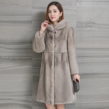 

Winter new imported mink fur coat women's mid-length fur mink parka coats Female mink warm Plus size 5XL hooded women's overcoat