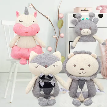 

Handmade Crochet Animal Baby Hanging Bed Safety Seat Pig Lion Fox Plush Toy Hand Bell Plush Toy Stroller Mobile Gifts