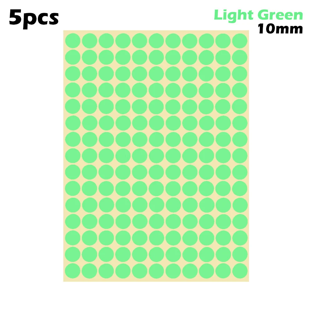 5 листов 10 мм/19 мм Цветные точечные наклейки круглые точечные круги уплотнительная бумага клеящиеся этикетки Упаковка Этикетки вечерние украшения - Цвет: 10mm-light green