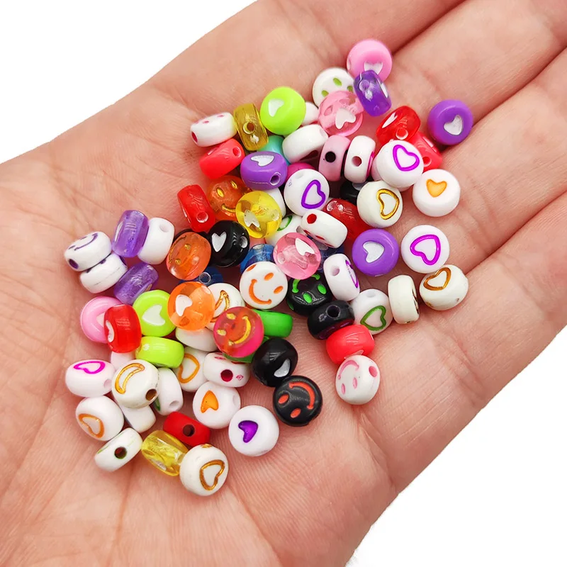 4X7MM Acrylic Round Beads Random Number Mixed Flat Letter Spacer  Accessories For DIY Handmade Jewelry Necklace