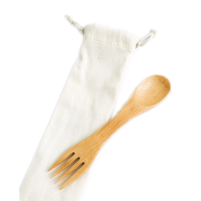 spork pouch set Многоразовые бамбуковые Spork с твист из нержавеющей стали питьевой соломы ноль отходов бамбуковая посуда 2 в 1 бамбуковая Ложка деревянная вилка To-go - Цвет: spork pouch set