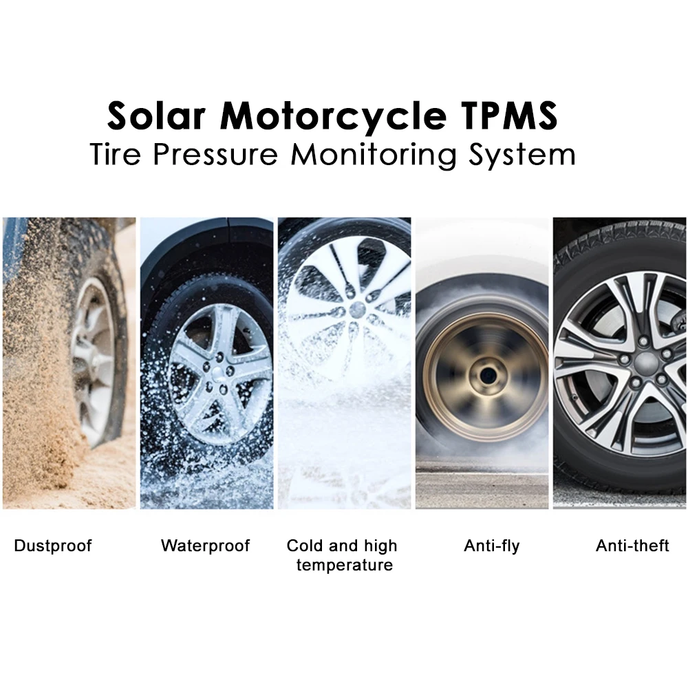 2020 USB Solar TPMS  Motorcycle  Charging Motor Tire Pressure Tyre Temperature Monitoring Alarm System with 2 External Sensors