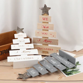 

22 x 13cm 1pc New Year Wooden Mini Christmas Tree Desktop Ornaments Merry Christmas Party Decor White Gray Khaki