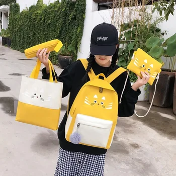 

2020 New cute backpack women Multi-piece set fashion travel backpack canvas school bags Zipper Shoulder Bags