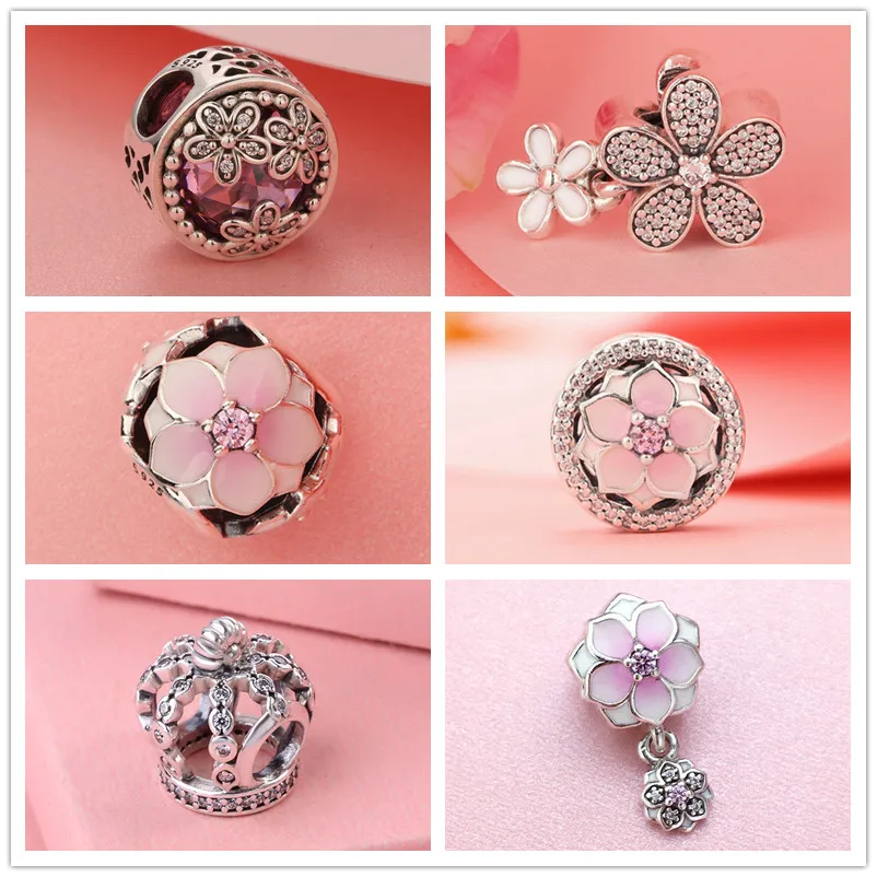 

Spring collection Magnolia Bloom with Enamel charms 925 Sterling Silver beads fit charm Bracelets DIY fine jewelry Memnon BE444