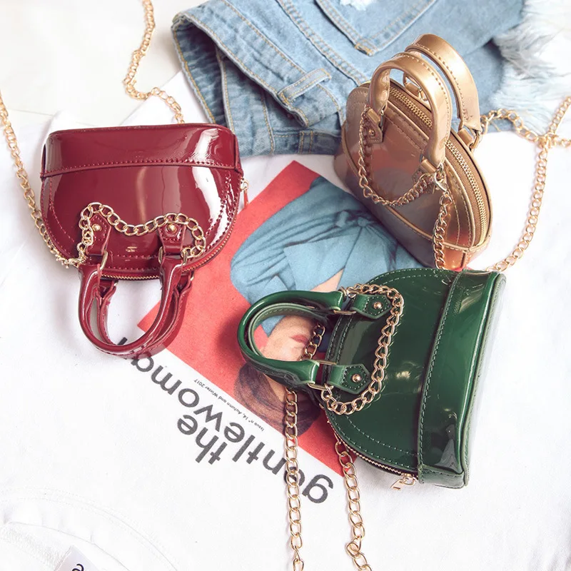 

Korean-style CHILDREN'S Bag Fashion Girls Cross-body Bag Cute Mini Princess Bag with Chain Bright Skin Shell Accessories Bag