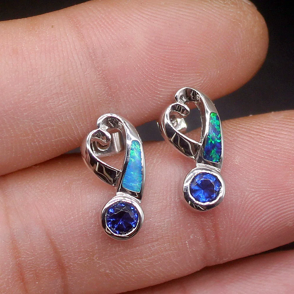 

Hermosa Trendy Blue Opal Sapphire Fantasy Genuine 925 Silver Stud Earrings Hot Sale Jewelry Gifts for Women Girls 20214315