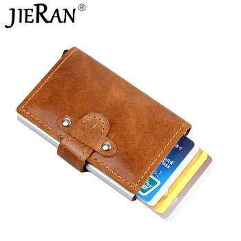 

Men Credit Card Holder Genuine Leather Vintage Male ID Card Holder Wallet for Men Rfid Blocking Cardholder Aluminum Box for Card