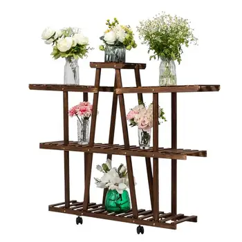 

Artisasset 3-Layer 9-Seat Indoor And Outdoor Multifunctional Carbonized Ribbon Wheel Wooden Plant Stand