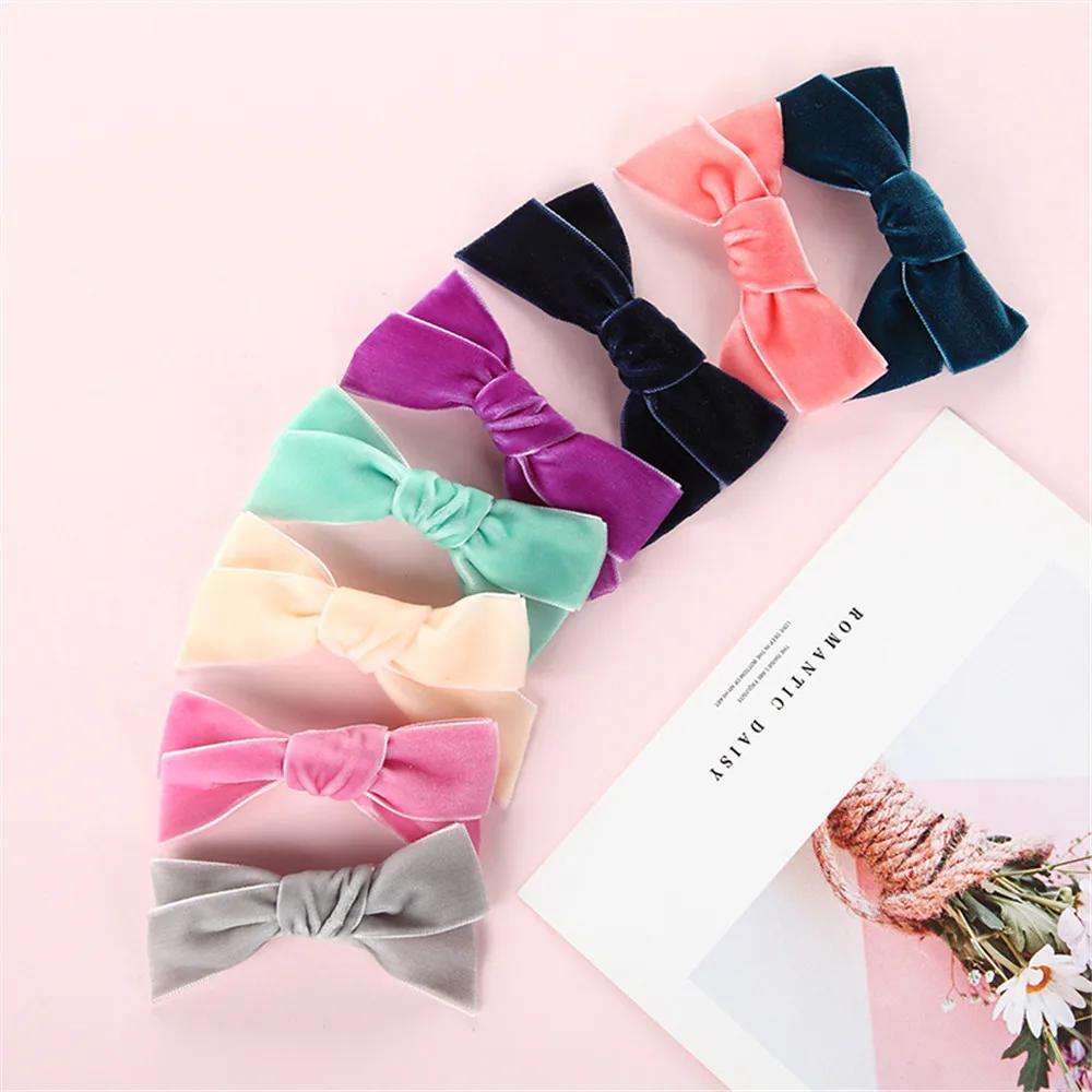 Заколки для волос девочек бархатные ярких цветов с бантом |