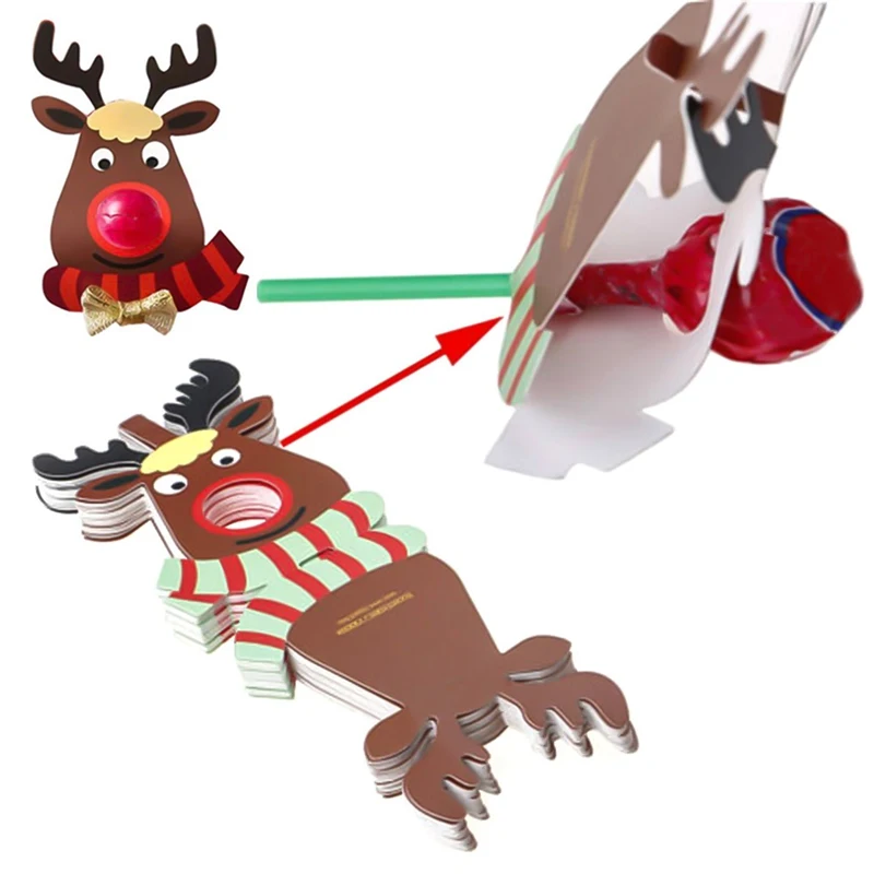  25Pcs/Lot Cute DIY Christmas Elk Paper Invitation Cards Lollipop Christmas Gift Package Decor - 4.00022E+12