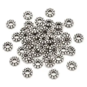 

50pc Tibetan Style Alloy Spacer Beads Flower Retro For Bracelet Jewelry Antique Bronze/Silver Color