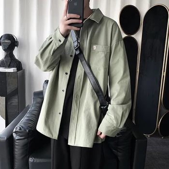 

2020 Men's Long Sleeve Hawaiian Shirt Embroidery Leisure School Wind Shirt Loose Coat French Cuff Shirts Camisa Masculina S-3XL