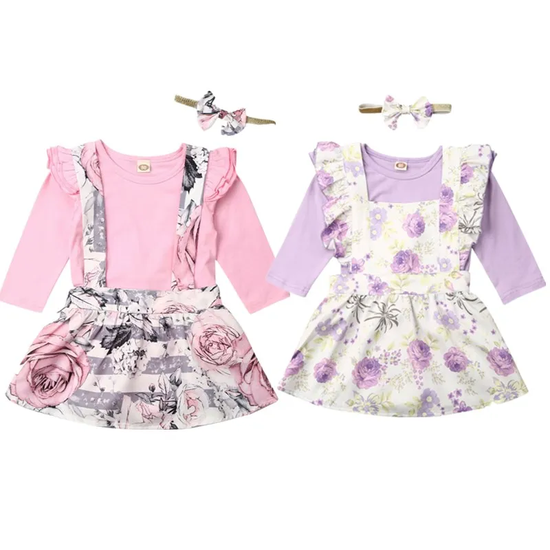 

New 3PCS Baby Girl Autumn Clothes Tops Romper+Tutu Skirts Outfits