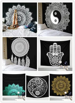 

2020 Mandala Wall Tapestry Black White Bergamot Hanging Decorative Cloth Background Fabric Yoga Room Living Room Curtain