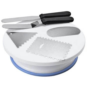 

Rotating Cake Turntable with 2 Icing Spatula and 3 Icing Smoother, Revolving Cake Stand White Banking Cake Decorating Supplies