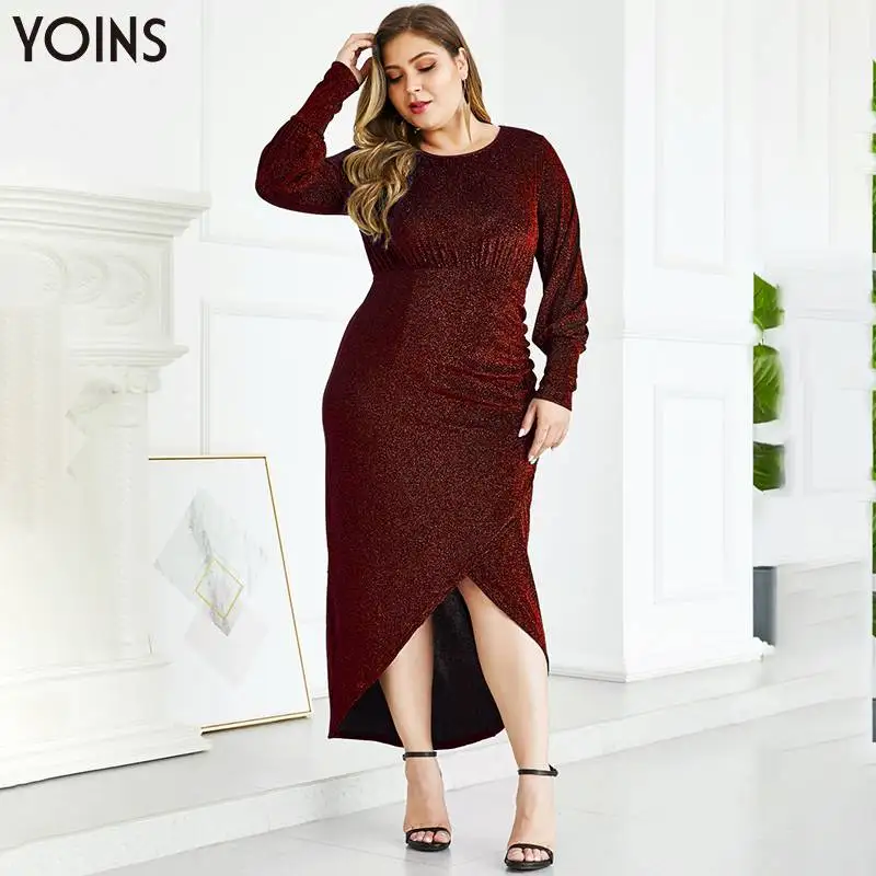 YOINS-модное металлическое блестящее вечернее платье с круглым вырезом и