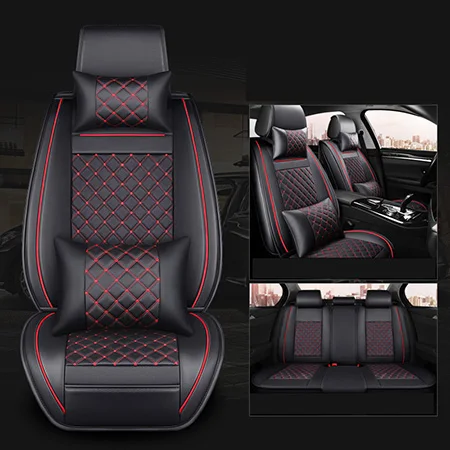 Black Red Deluxe Передняя+ задняя) Роскошный кожаный чехол для сиденья автомобиля 4 сезона для Citroen все модели c4 c5 c2 c3 DS слив авто - Название цвета: Black Red Deluxe