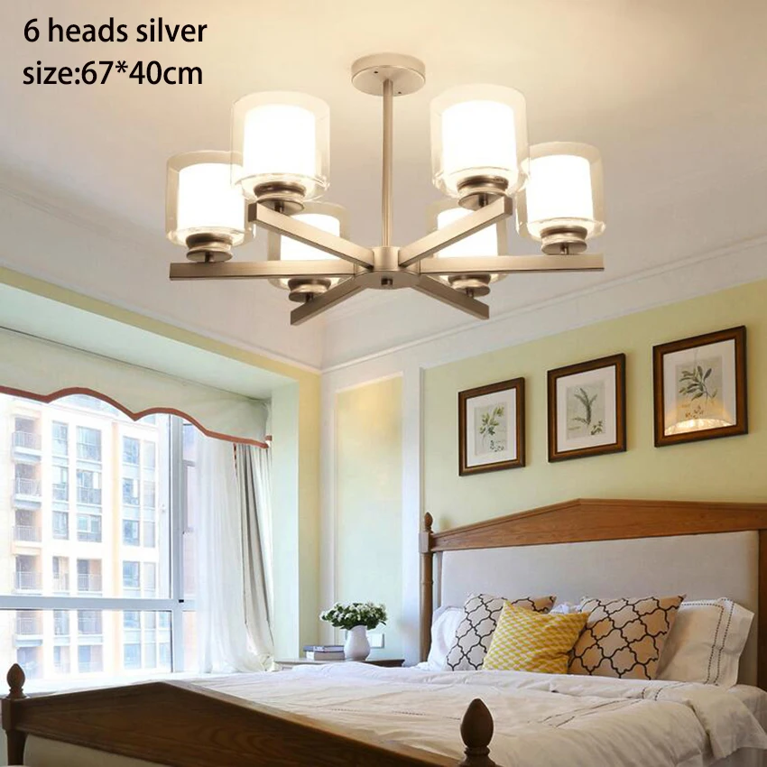 6 heads silver Постмодерн, роскошная люстра, лампа, черное серебро, золото, кованое железо, стеклянная люстра для столовой, гостиной, спальни, подвесные светильники - Цвет абажура: 6 heads silver