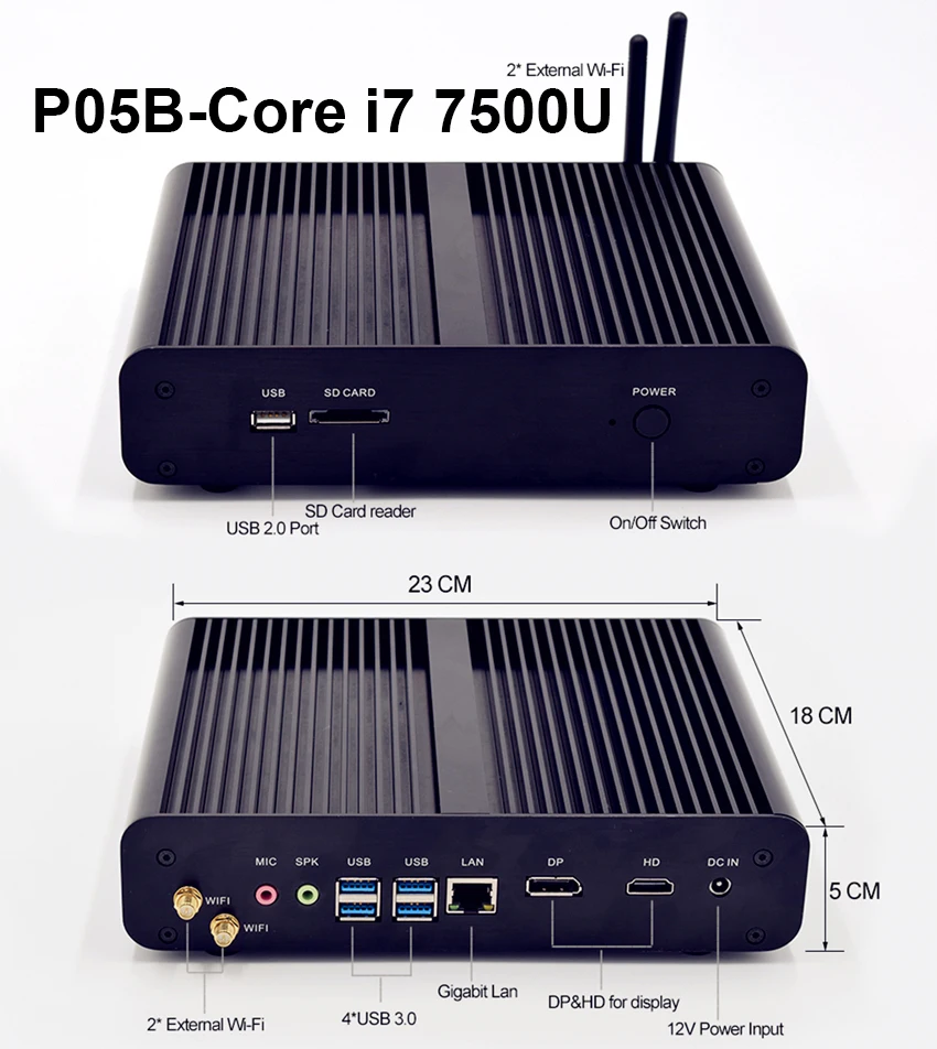 Четырехъядерный безвентиляторный мини-ПК Intel core i5 8250U Core i7 8550U HDMI tv BOX Core i7 7500U i5 7200U Windows Linux мини-компьютер - Цвет: P05B-Core i7 7500U