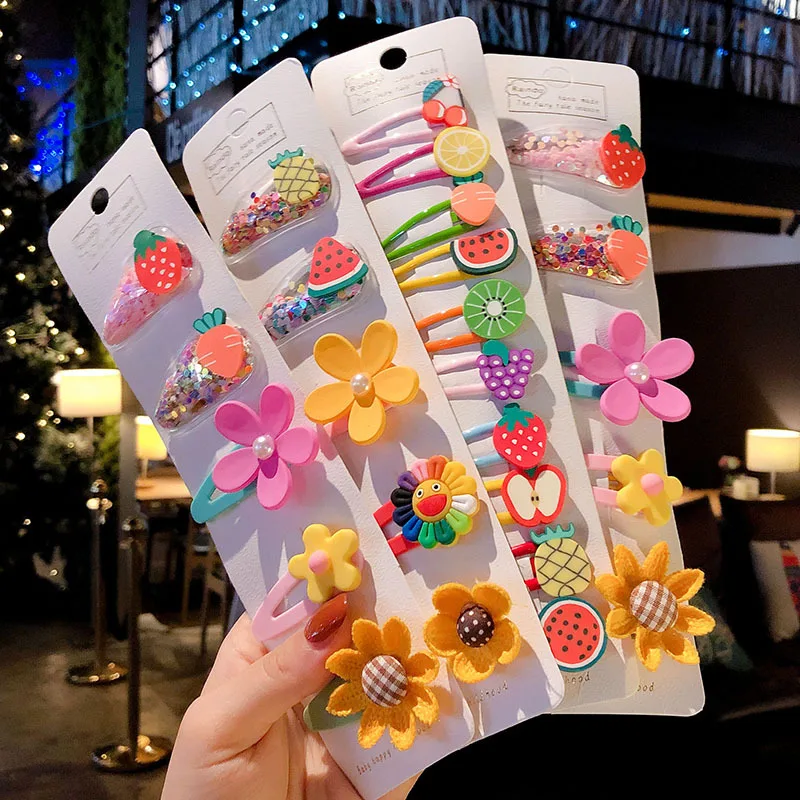 

5/6PCS Set Baby Girls Hairpin Fruit Sequin Barrettes Princess Headwear Shiny Colorful Hair Clips Sweet Hair Accessories Hairpin
