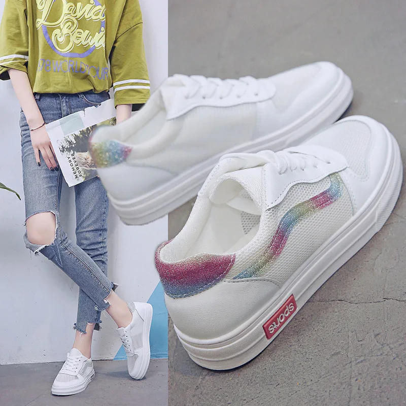 

White Shoes Women's 2019 Spring And Summer New Style Korean-style Thick Bottomed Elevator Casual Students Shoes Hollow out Breat