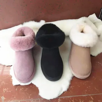 

Ankle Boots New 2019 Women Genuine Leather Snow Boots 100% Natural Wool Inside Snow Boots Warm Winter Shoes Ankle Boots