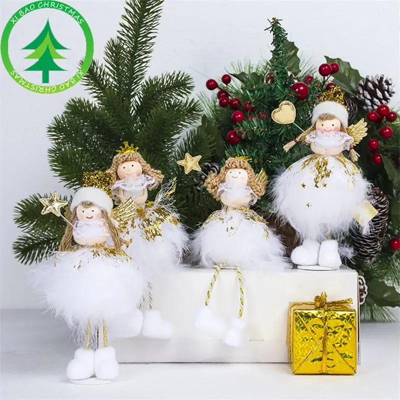 

Christmas Decorations Cute Angel Doll Desktop Decoration Creative Gold Wings Blonde Dolls Little Girl Gifts