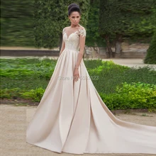 ТРАПЕЦИЕВИДНОЕ свадебное платье с круглым вырезом кружевной рукав до локтя аппликации для свадебных платьев со шлейфом Иллюзия Vestido De Noiva