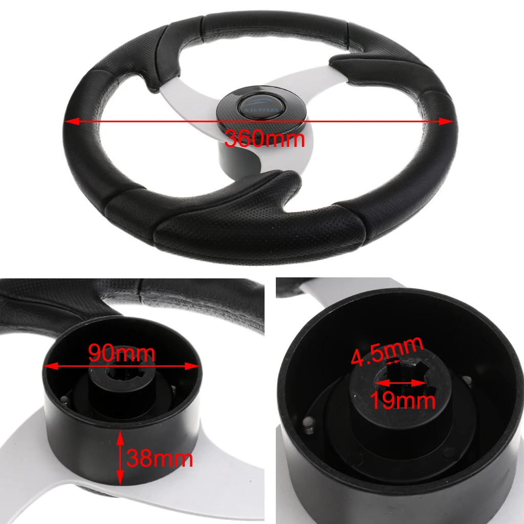 

Aluminum Alloy Boat Steering Wheel 3 Spoke 3/4 inch Shaft 14.2 inch Diameter & Soft Foam Grip for Marine Yacht