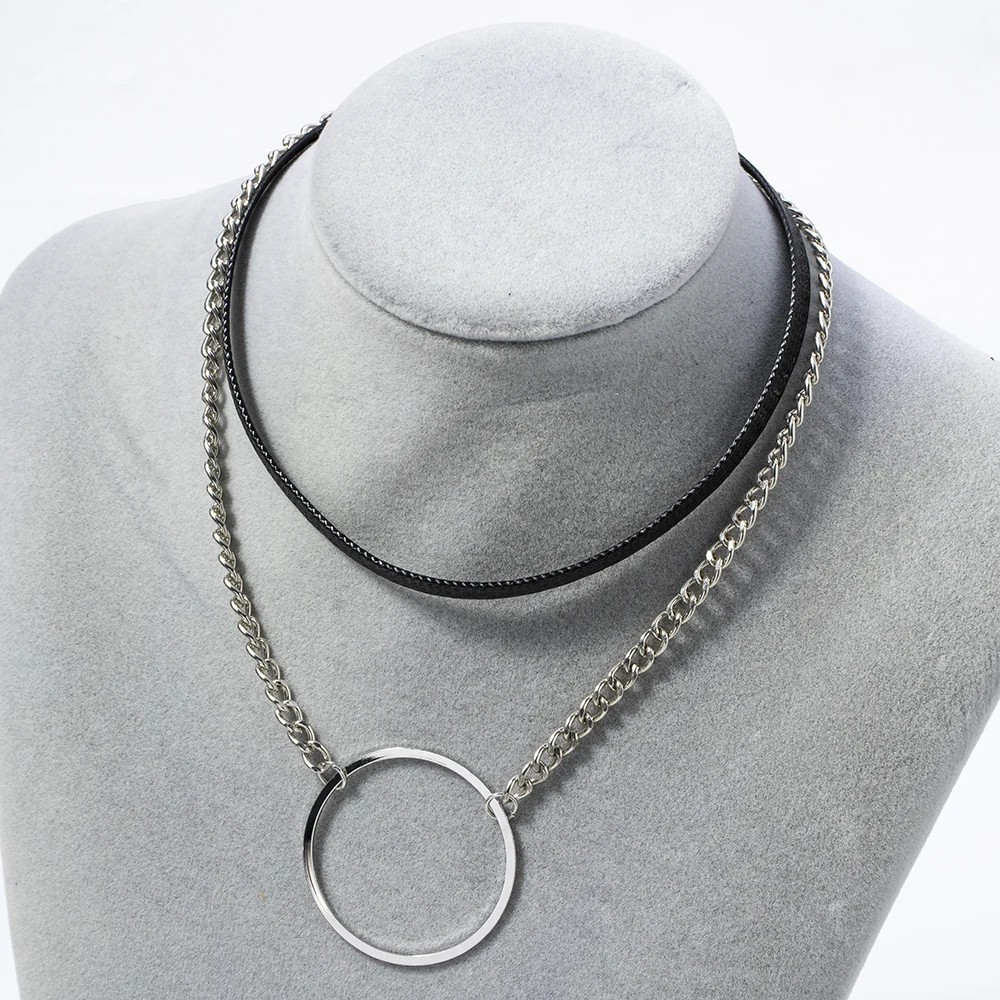 Модное женское готическое панк круглое ожерелье с подвеской, Двухслойное ожерелье, ювелирные изделия