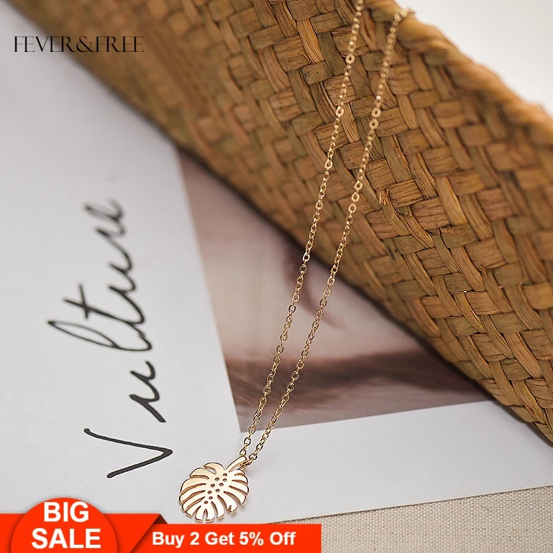 

Fever&Free Trend Vintage Leaves Necklaces Europe And America Hot Sale Alloy Gold Pendant Necklace Fashion Temperament Bijou Gift